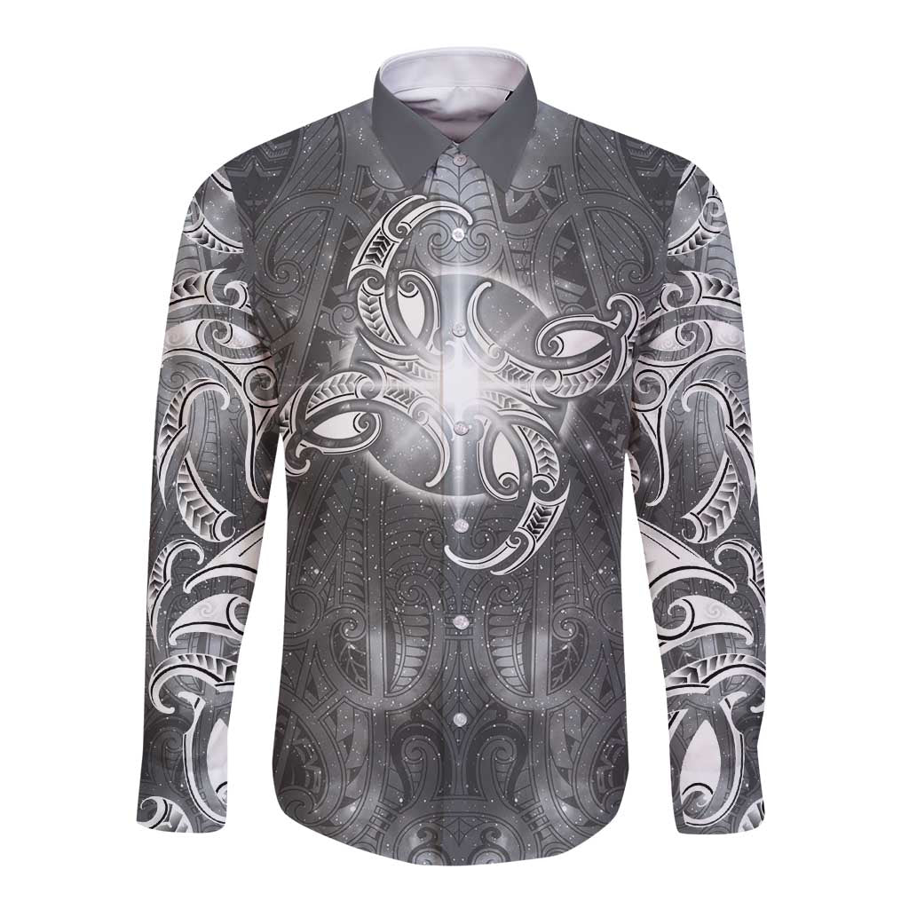 New Zealand Matariki Ururangi Long Sleeve Button Shirt Maori Moko Grey Galaxy LT05 Unisex Grey - Polynesian Pride
