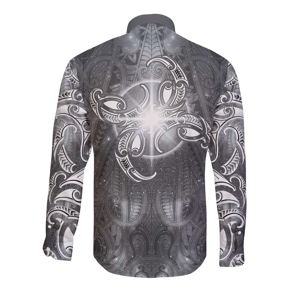 New Zealand Matariki Ururangi Long Sleeve Button Shirt Maori Moko Grey Galaxy LT05 - Polynesian Pride
