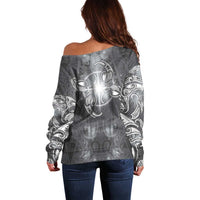 New Zealand Matariki Ururangi Off Shoulder Sweater Maori Moko Grey Galaxy