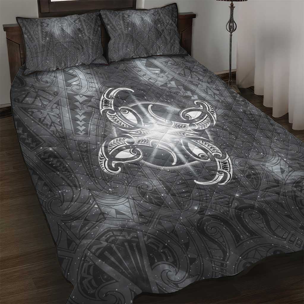 New Zealand Matariki Ururangi Quilt Bed Set Maori Moko Grey Galaxy LT05 Grey - Polynesian Pride