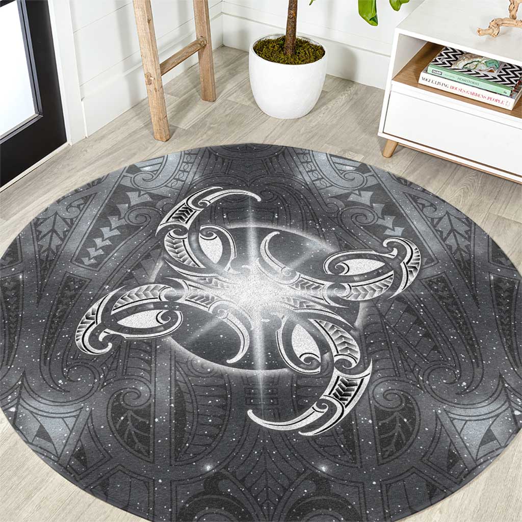New Zealand Matariki Ururangi Round Carpet Maori Moko Grey Galaxy LT05 Grey - Polynesian Pride