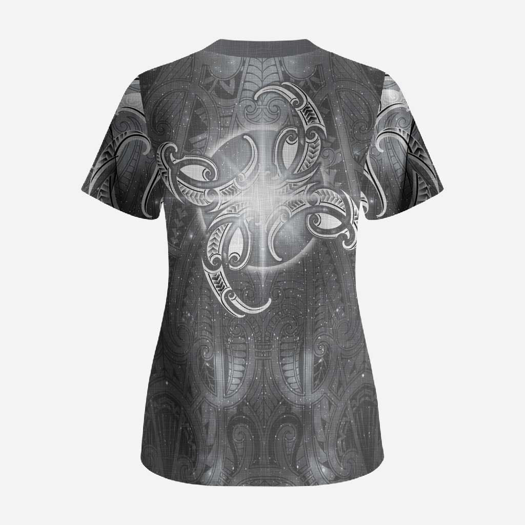 New Zealand Matariki Ururangi Scrub Top Maori Moko Grey Galaxy LT05 - Polynesian Pride