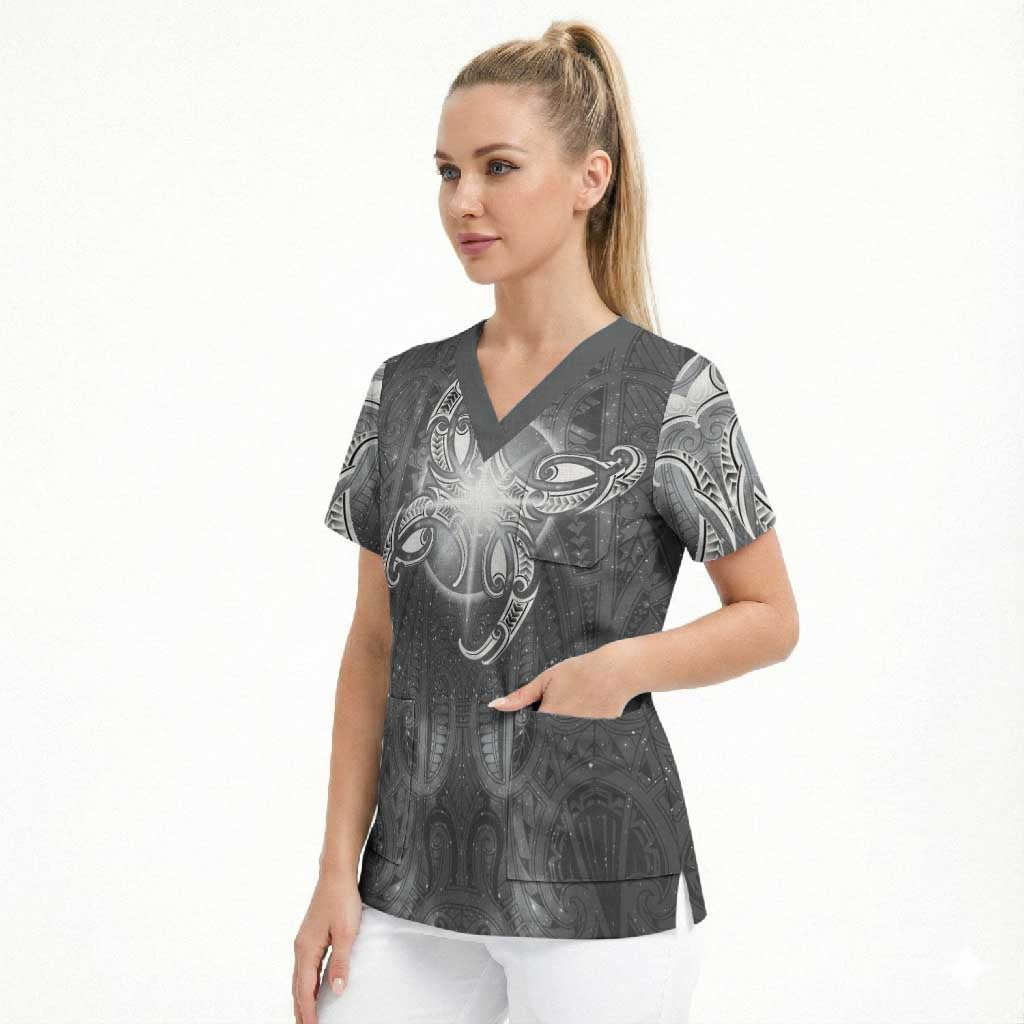 New Zealand Matariki Ururangi Scrub Top Maori Moko Grey Galaxy LT05 - Polynesian Pride