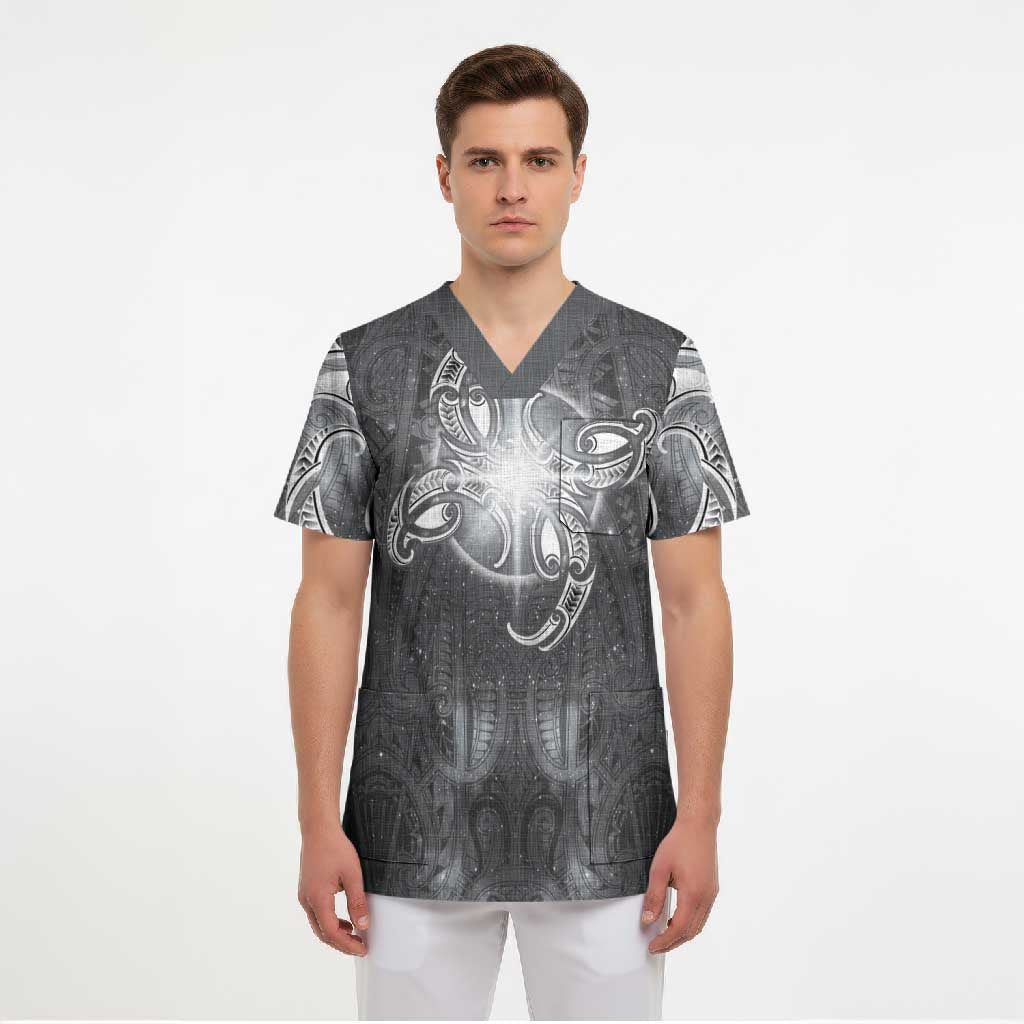 New Zealand Matariki Ururangi Scrub Top Maori Moko Grey Galaxy LT05 - Polynesian Pride