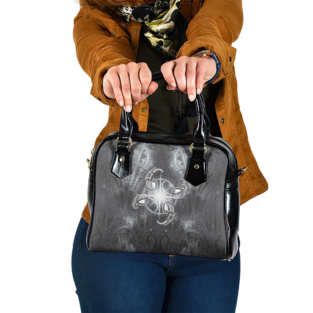 New Zealand Matariki Ururangi Shoulder Handbag Maori Moko Grey Galaxy