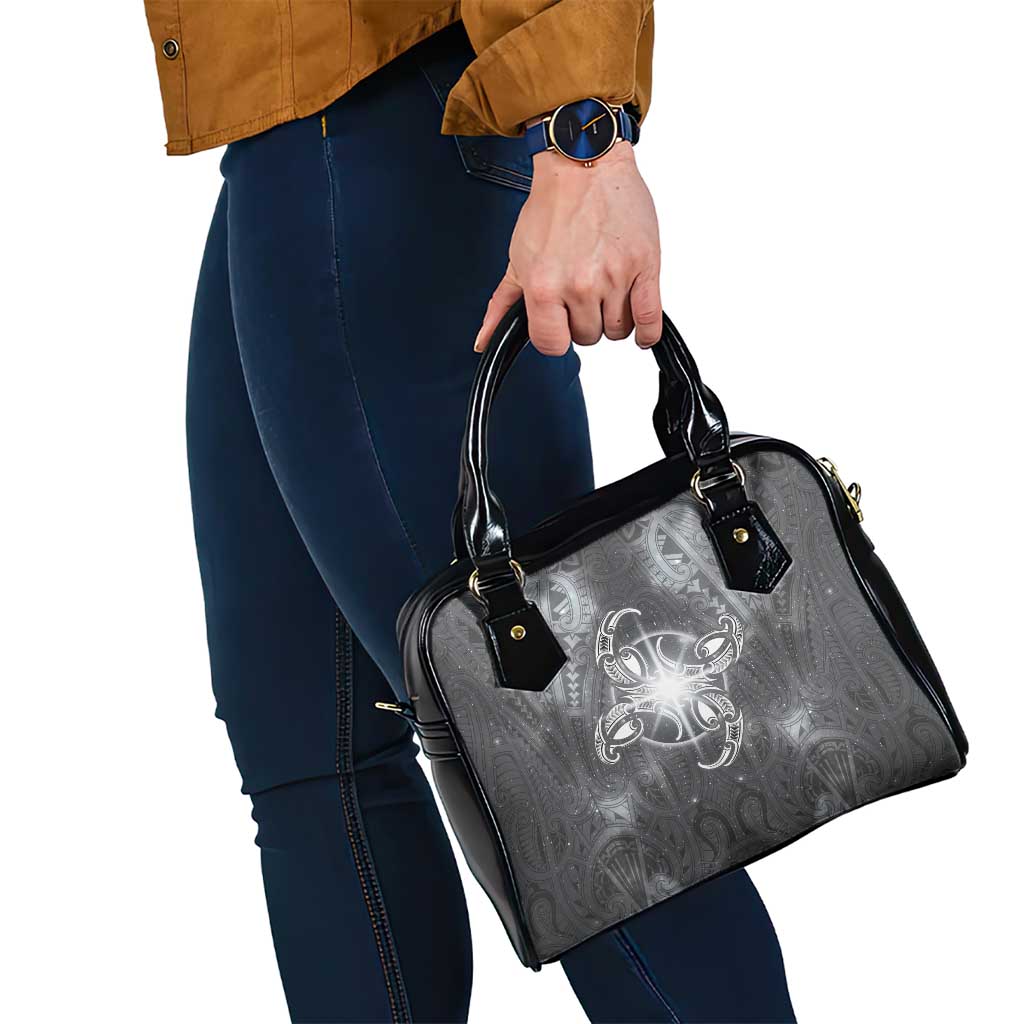 New Zealand Matariki Ururangi Shoulder Handbag Maori Moko Grey Galaxy