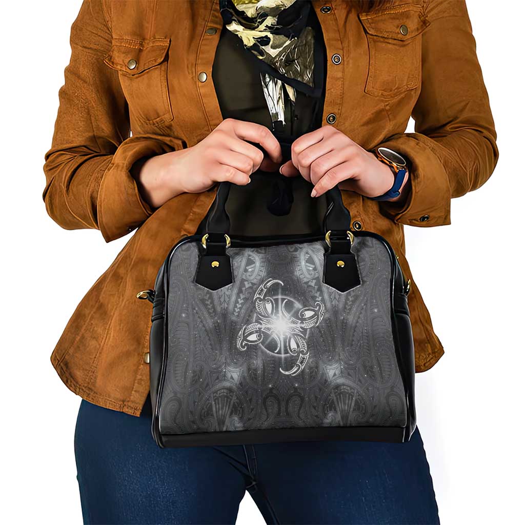 New Zealand Matariki Ururangi Shoulder Handbag Maori Moko Grey Galaxy