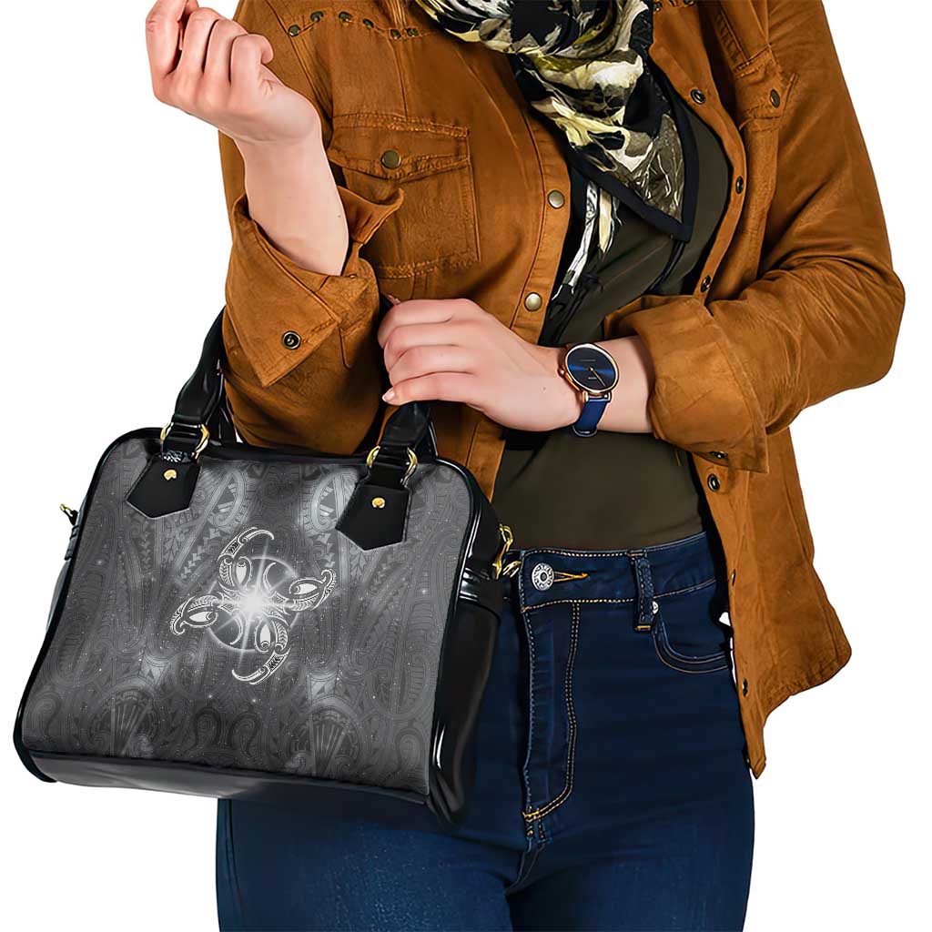 New Zealand Matariki Ururangi Shoulder Handbag Maori Moko Grey Galaxy
