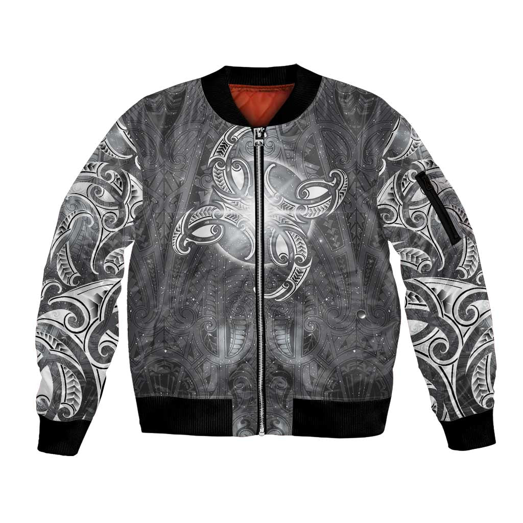 New Zealand Matariki Ururangi Sleeve Zip Bomber Jacket Maori Moko Grey Galaxy LT05 Unisex Grey - Polynesian Pride