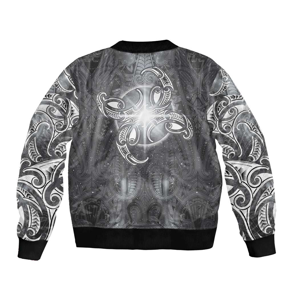 New Zealand Matariki Ururangi Sleeve Zip Bomber Jacket Maori Moko Grey Galaxy LT05 - Polynesian Pride