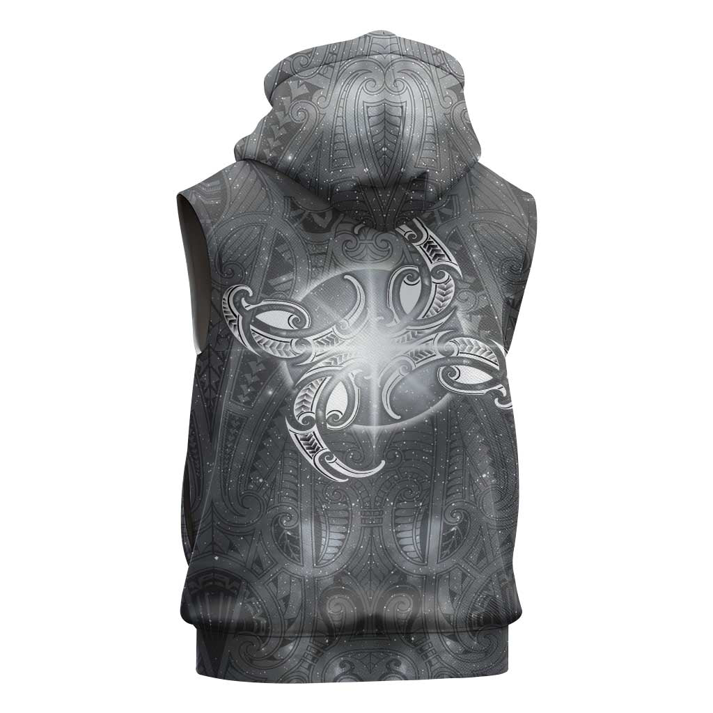 New Zealand Matariki Ururangi Sleeveless Hoodie Maori Moko Grey Galaxy LT05 - Polynesian Pride