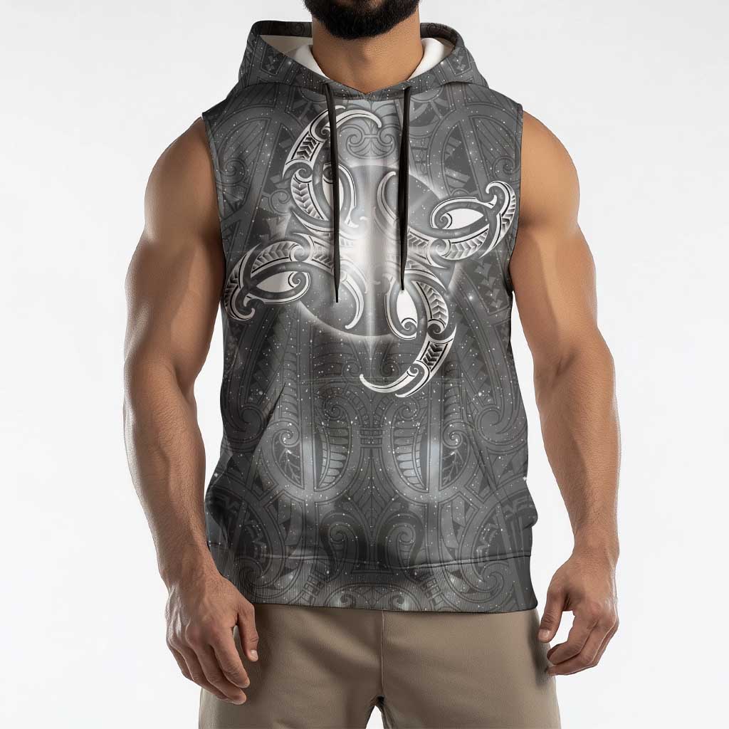 New Zealand Matariki Ururangi Sleeveless Hoodie Maori Moko Grey Galaxy LT05 - Polynesian Pride
