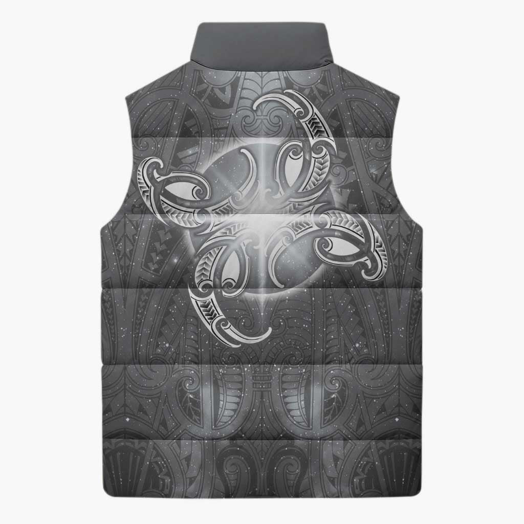 New Zealand Matariki Ururangi Sleeveless Puffer Jacket Maori Moko Grey Galaxy LT05 - Polynesian Pride