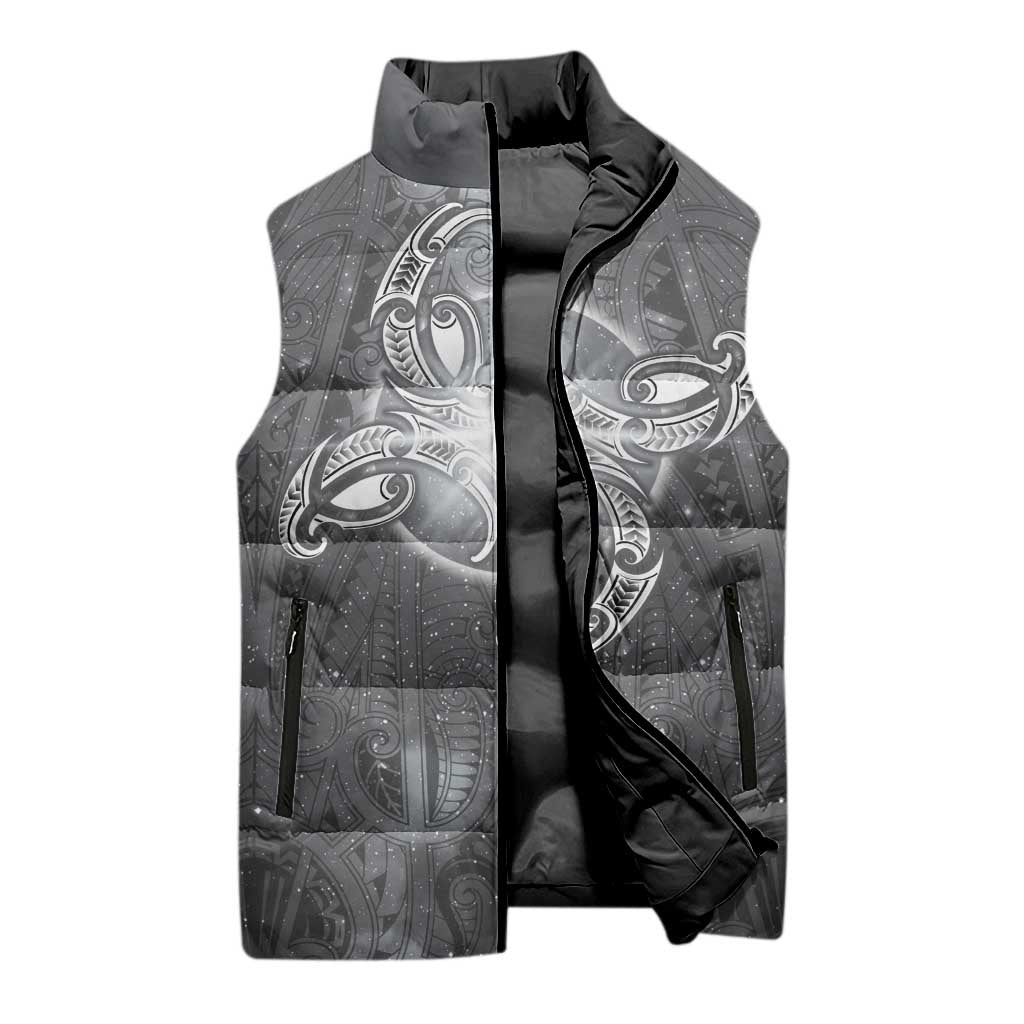 New Zealand Matariki Ururangi Sleeveless Puffer Jacket Maori Moko Grey Galaxy LT05 - Polynesian Pride