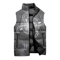 New Zealand Matariki Ururangi Sleeveless Puffer Jacket Maori Moko Grey Galaxy LT05 - Polynesian Pride