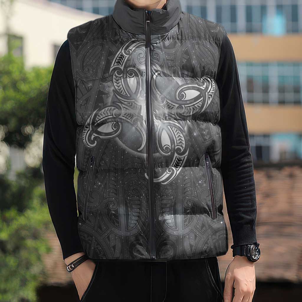 New Zealand Matariki Ururangi Sleeveless Puffer Jacket Maori Moko Grey Galaxy LT05 - Polynesian Pride