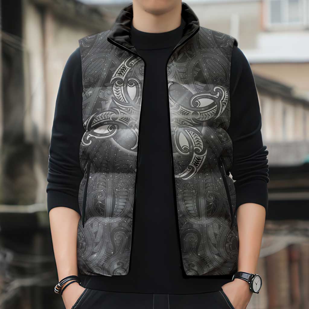 New Zealand Matariki Ururangi Sleeveless Puffer Jacket Maori Moko Grey Galaxy LT05 - Polynesian Pride