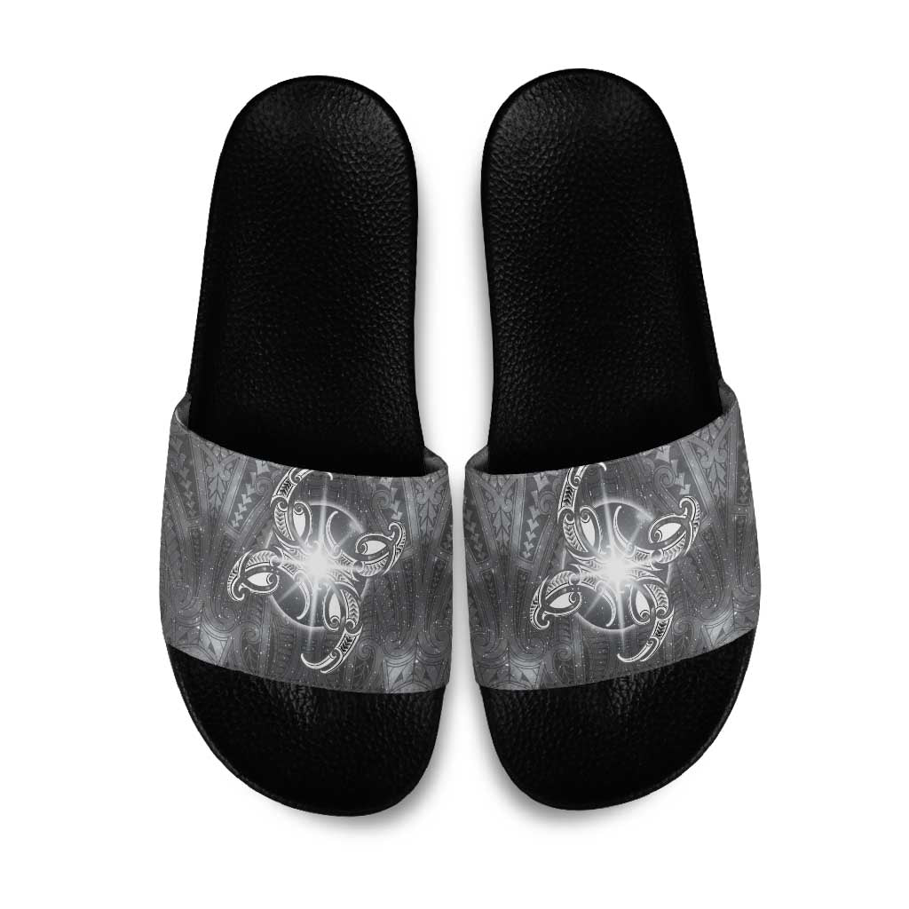 New Zealand Matariki Ururangi Slide Sandals Maori Moko Grey Galaxy LT05 Grey - Polynesian Pride