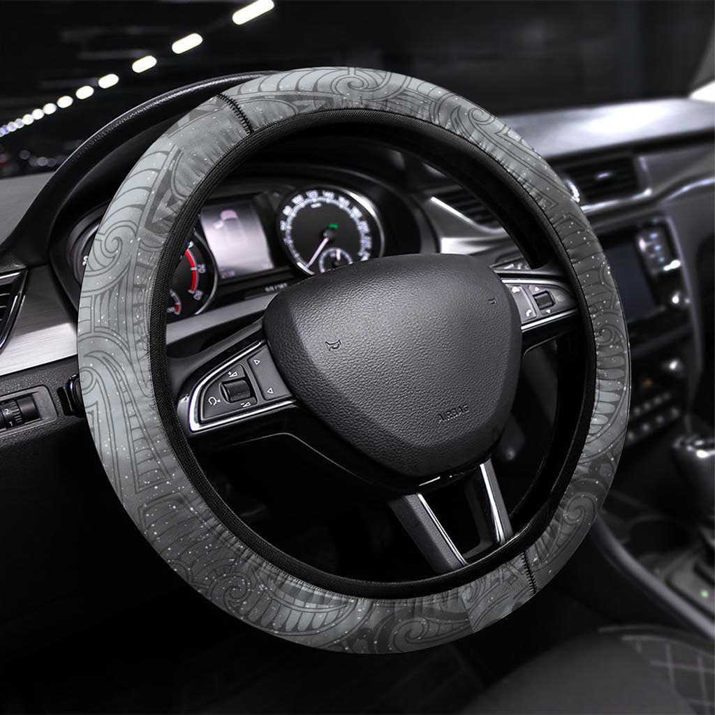 New Zealand Matariki Ururangi Steering Wheel Cover Maori Moko Grey Galaxy LT05 Universal Fit Grey - Polynesian Pride
