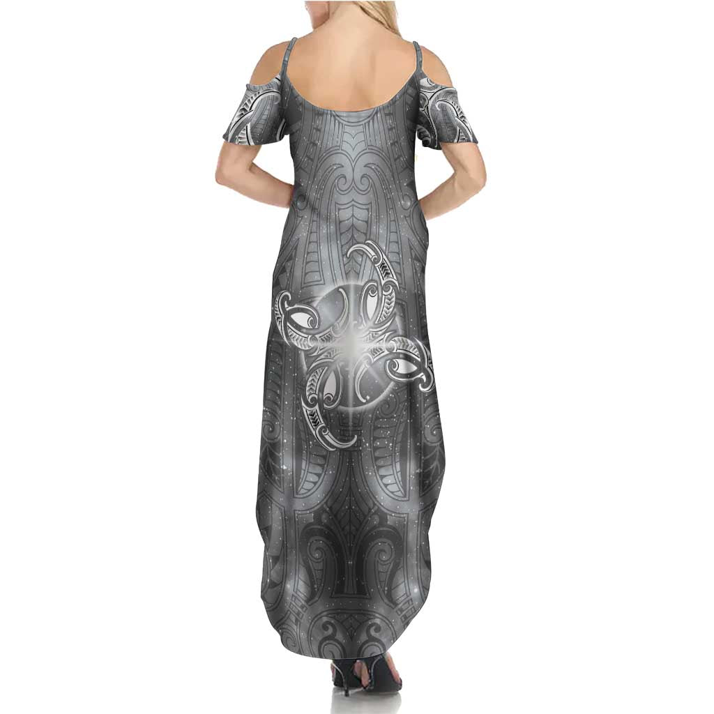 New Zealand Matariki Ururangi Summer Maxi Dress Maori Moko Grey Galaxy LT05 - Polynesian Pride