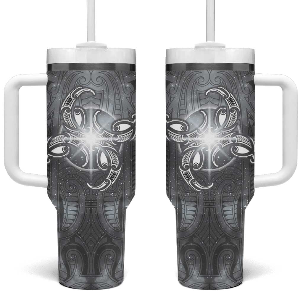 New Zealand Matariki Ururangi Tumbler With Handle Maori Moko Grey Galaxy LT05 One Size: 40 oz Grey - Polynesian Pride