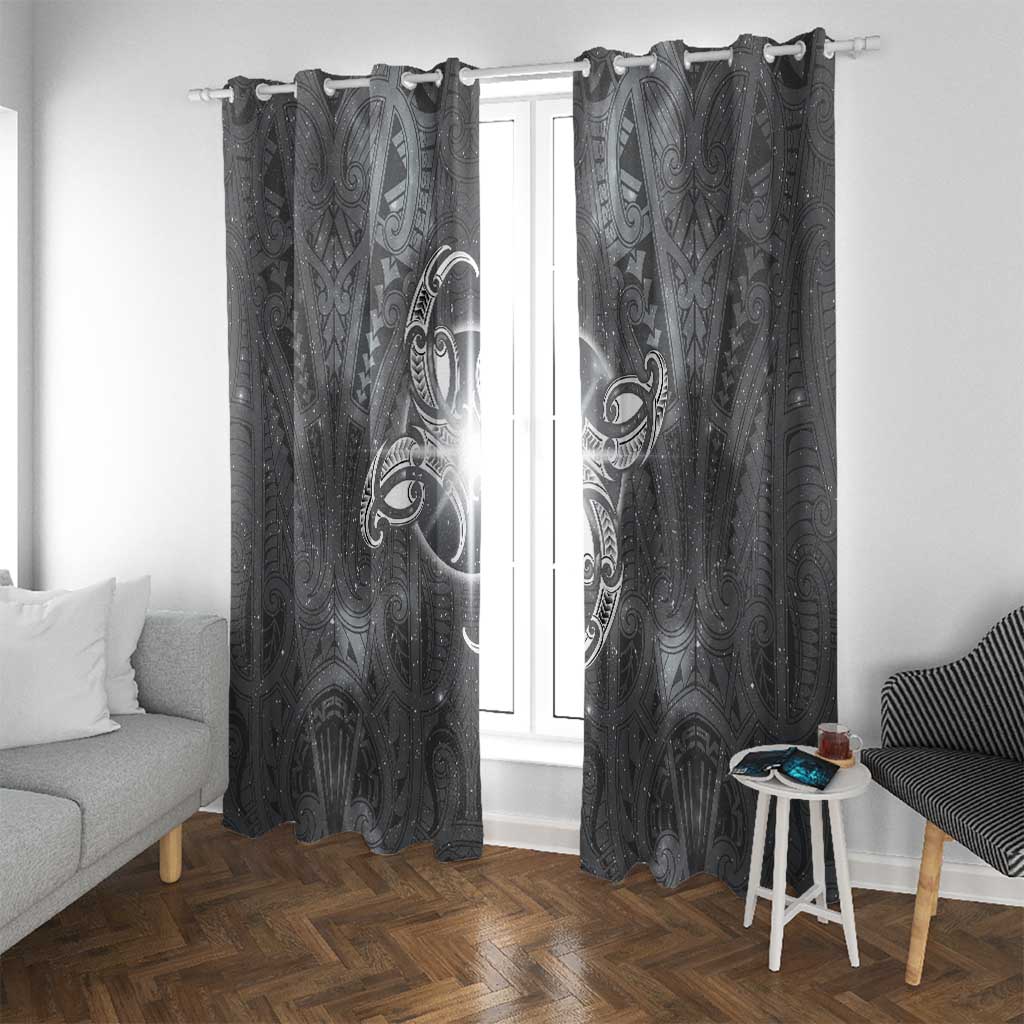 New Zealand Matariki Ururangi Window Curtain Maori Moko Grey Galaxy LT05 With Grommets Grey - Polynesian Pride