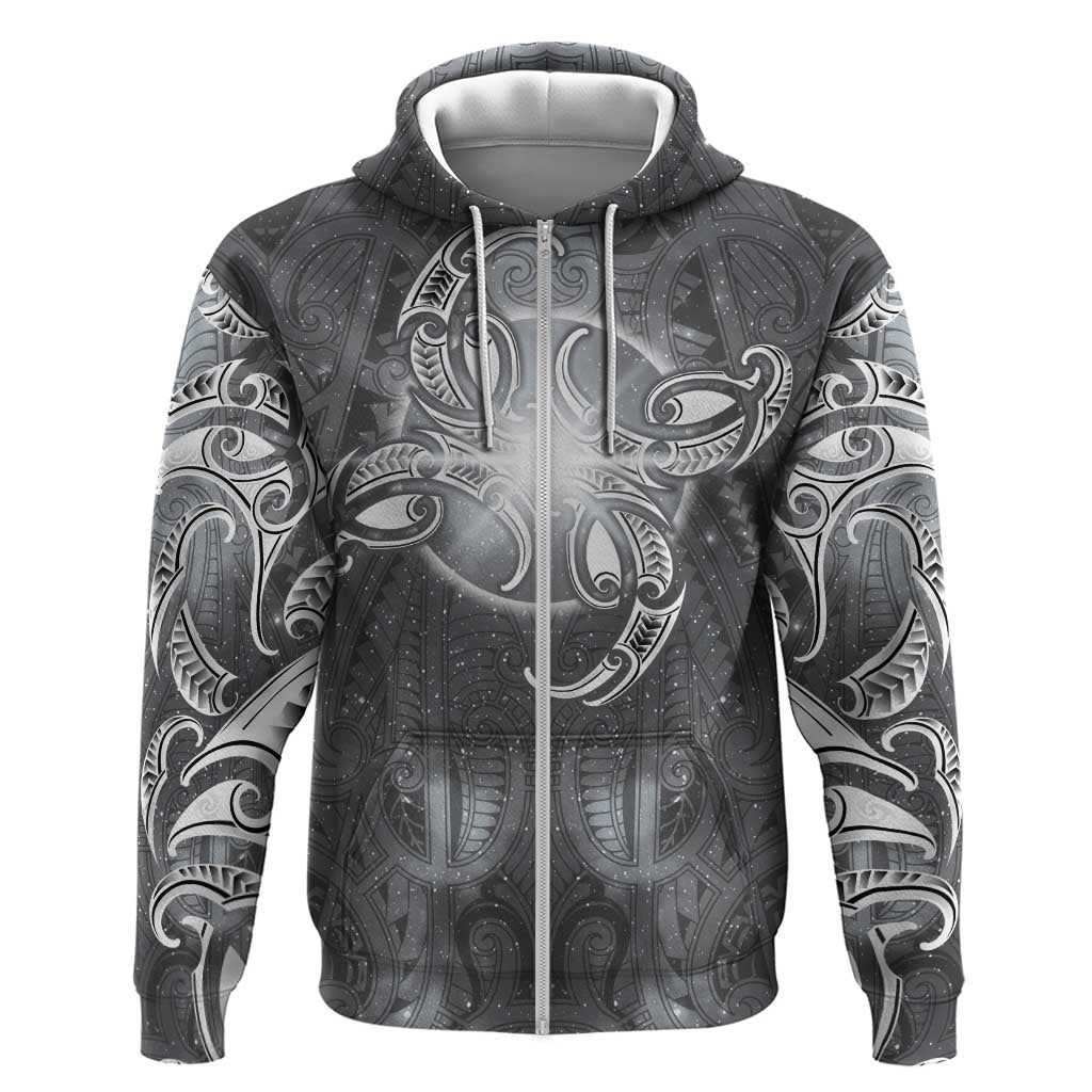 New Zealand Matariki Ururangi Zip Hoodie Maori Moko Grey Galaxy LT05 Zip Hoodie Grey - Polynesian Pride