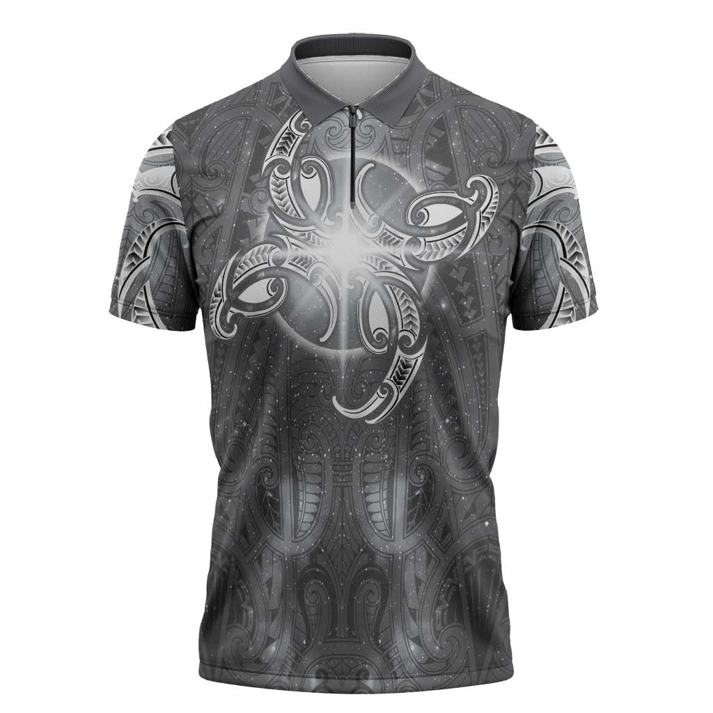 New Zealand Matariki Ururangi Zipper Polo Shirt Maori Moko Grey Galaxy LT05 Grey - Polynesian Pride