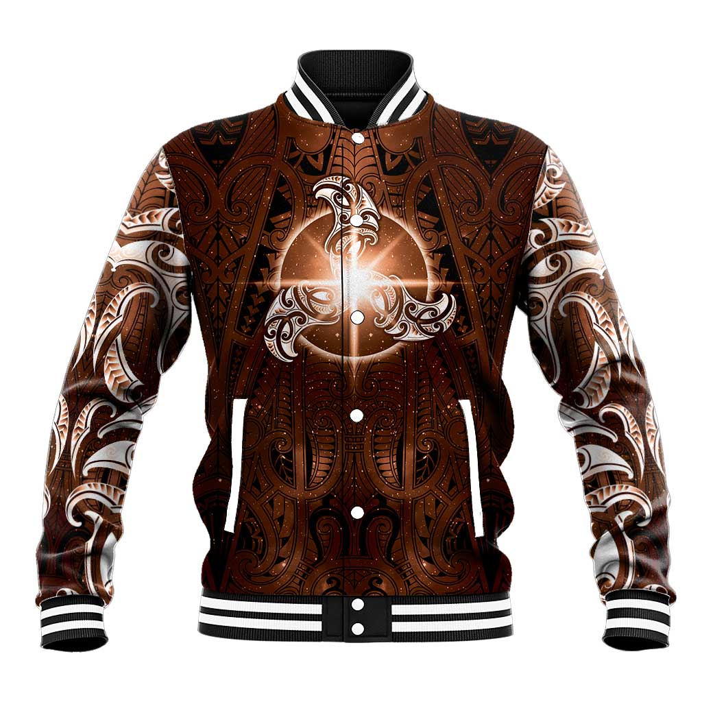 New Zealand Matariki Tupuanuku Baseball Jacket Maori Moko Brown Galaxy LT05 Unisex Brown - Polynesian Pride
