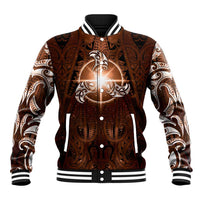New Zealand Matariki Tupuanuku Baseball Jacket Maori Moko Brown Galaxy LT05 Unisex Brown - Polynesian Pride
