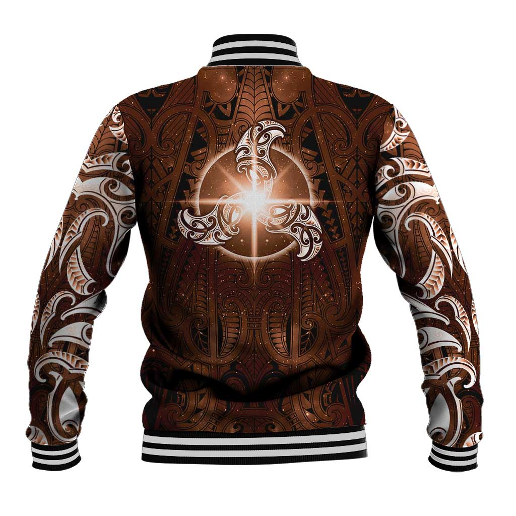 New Zealand Matariki Tupuanuku Baseball Jacket Maori Moko Brown Galaxy LT05 - Polynesian Pride