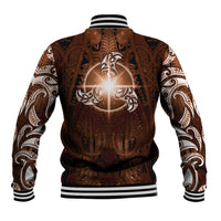 New Zealand Matariki Tupuanuku Baseball Jacket Maori Moko Brown Galaxy LT05 - Polynesian Pride