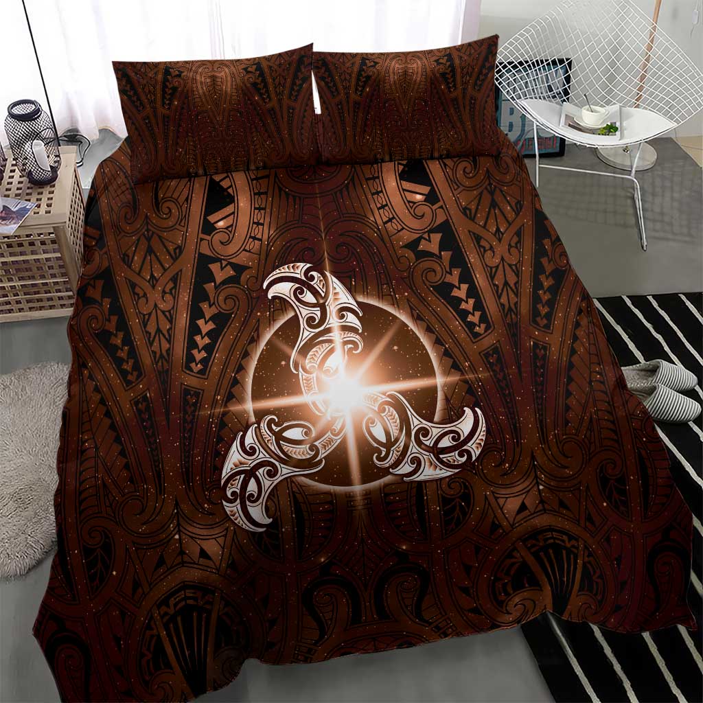 New Zealand Matariki Tupuanuku Bedding Set Maori Moko Brown Galaxy LT05 - Polynesian Pride