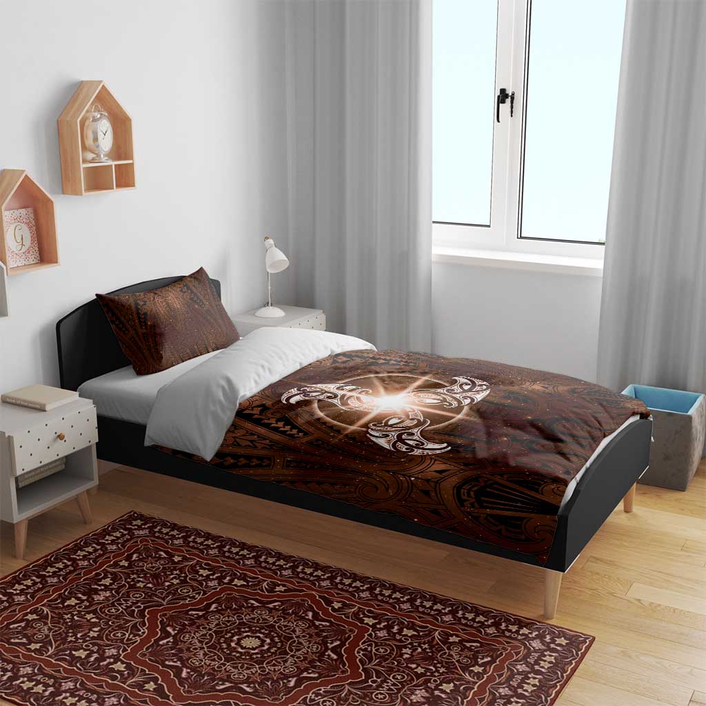 New Zealand Matariki Tupuanuku Bedding Set Maori Moko Brown Galaxy LT05 - Polynesian Pride