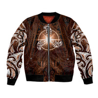 New Zealand Matariki Tupuanuku Bomber Jacket Maori Moko Brown Galaxy LT05 Unisex Brown - Polynesian Pride