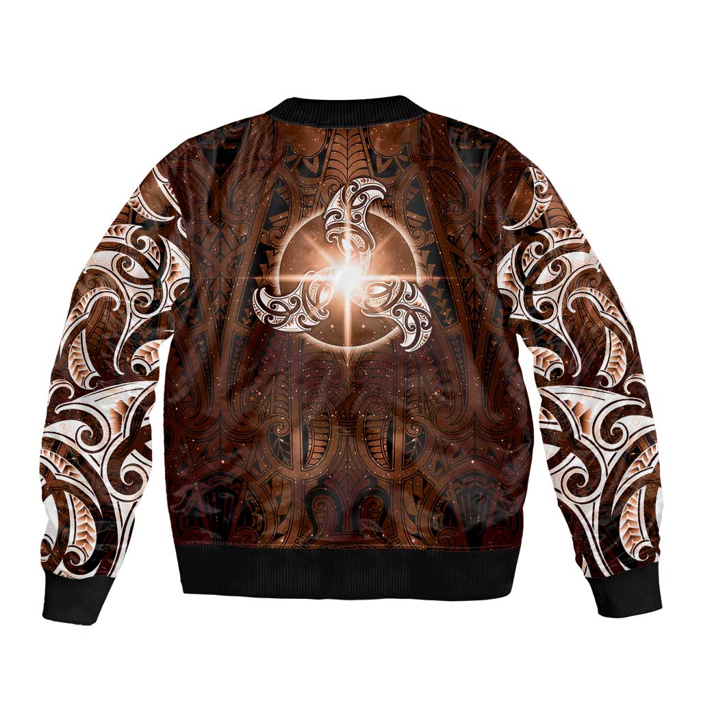 New Zealand Matariki Tupuanuku Bomber Jacket Maori Moko Brown Galaxy LT05 - Polynesian Pride