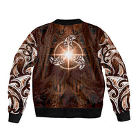 New Zealand Matariki Tupuanuku Bomber Jacket Maori Moko Brown Galaxy LT05 - Polynesian Pride