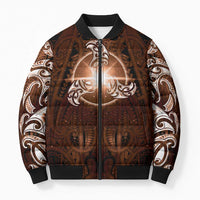 New Zealand Matariki Tupuanuku Bomber Puffer Jacket Maori Moko Brown Galaxy LT05 Unisex Brown - Polynesian Pride