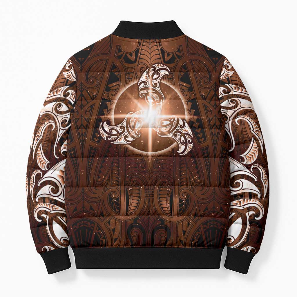 New Zealand Matariki Tupuanuku Bomber Puffer Jacket Maori Moko Brown Galaxy LT05 - Polynesian Pride