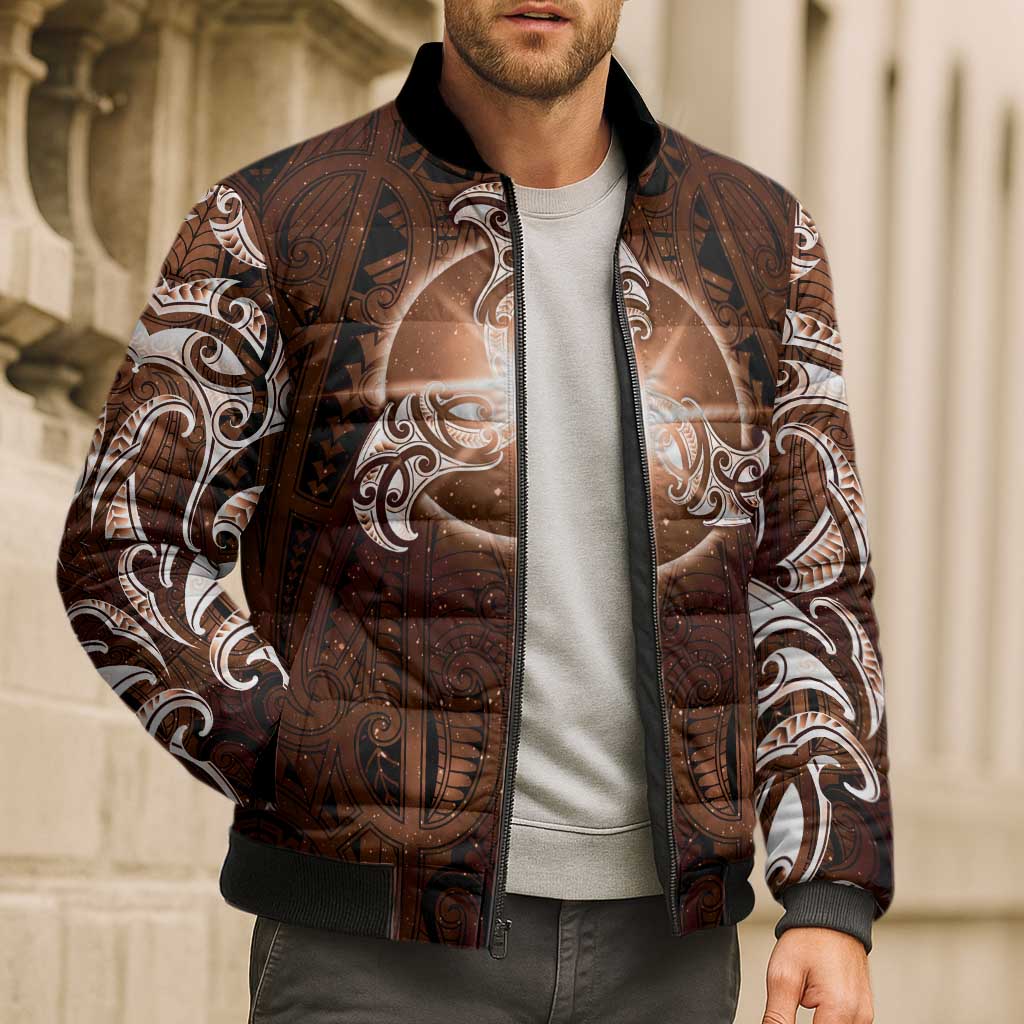 New Zealand Matariki Tupuanuku Bomber Puffer Jacket Maori Moko Brown Galaxy LT05 - Polynesian Pride