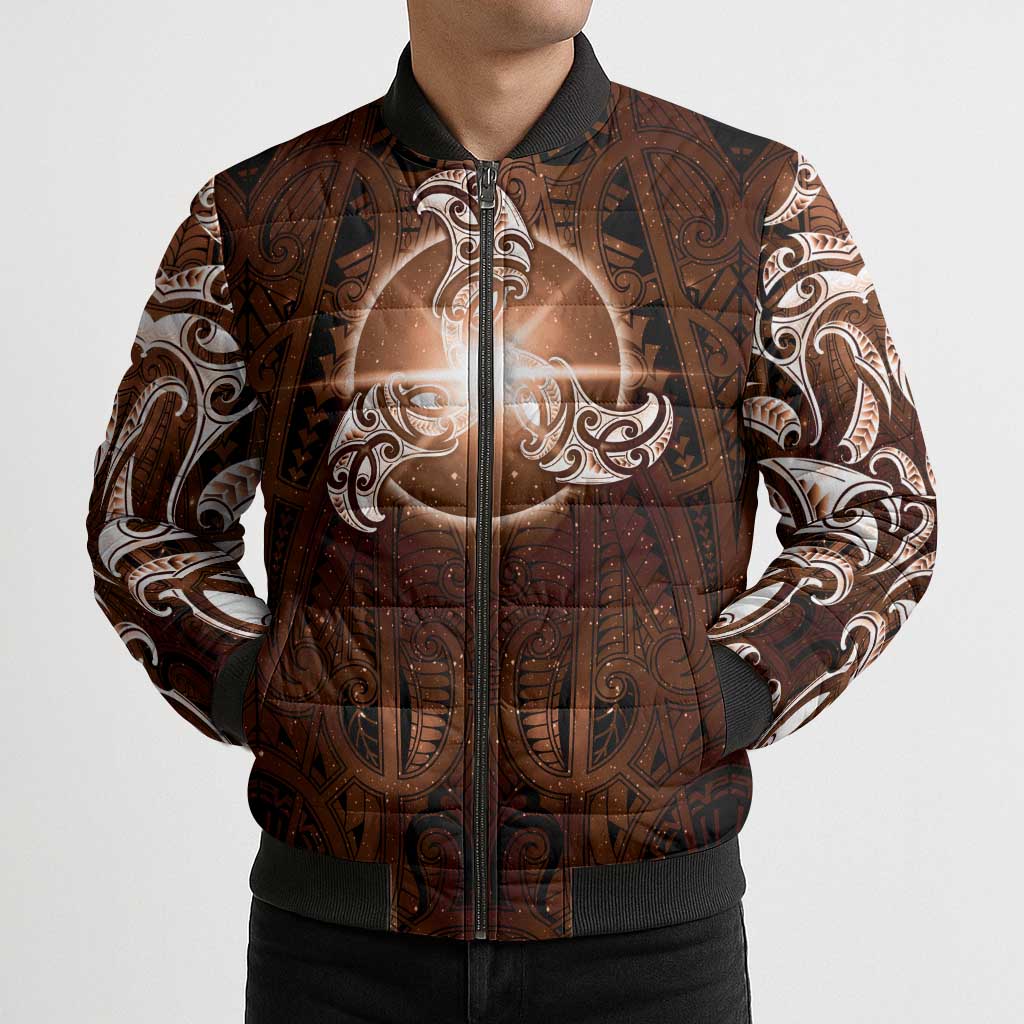 New Zealand Matariki Tupuanuku Bomber Puffer Jacket Maori Moko Brown Galaxy LT05 - Polynesian Pride