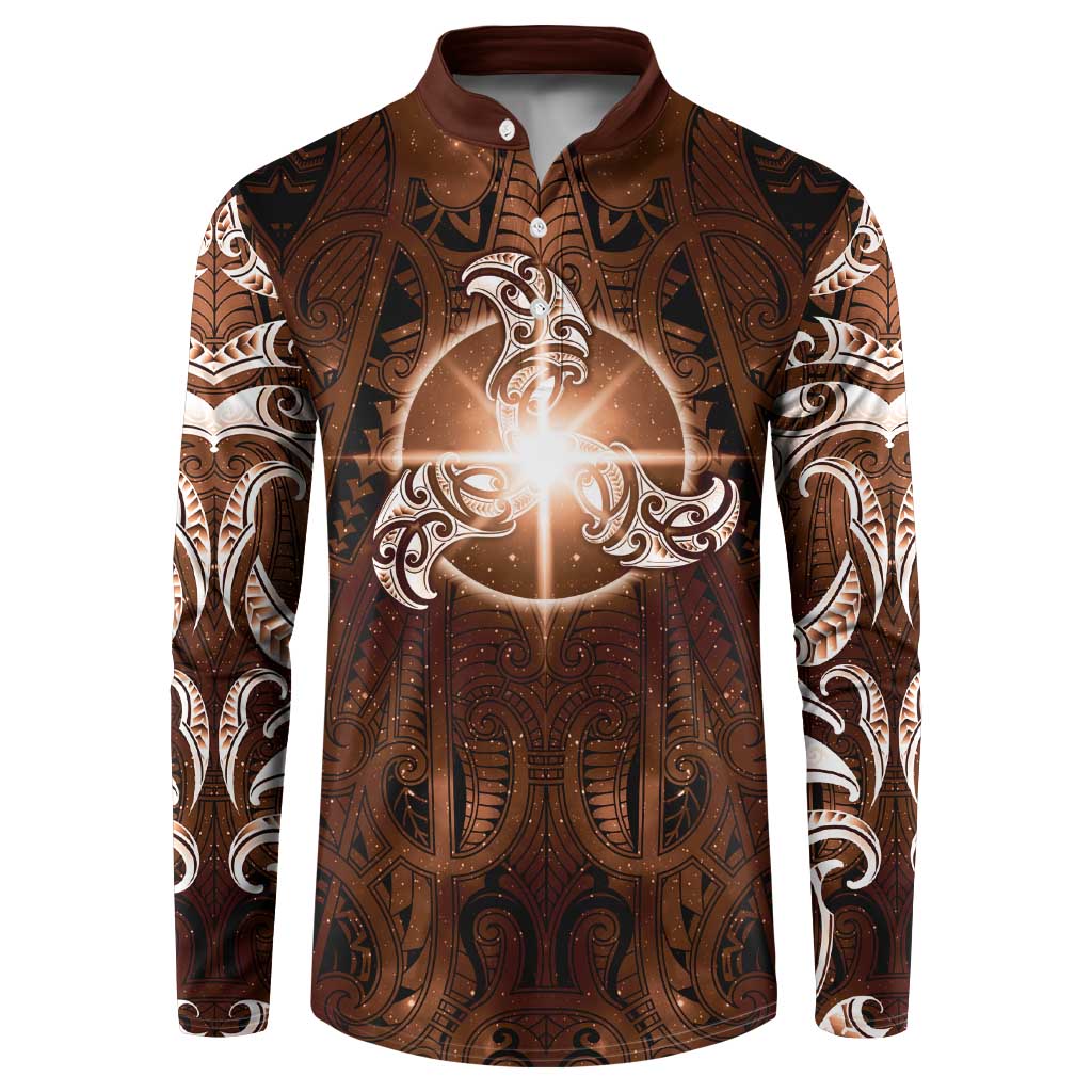 New Zealand Matariki Tupuanuku Button Sweatshirt Maori Moko Brown Galaxy LT05 Brown - Polynesian Pride