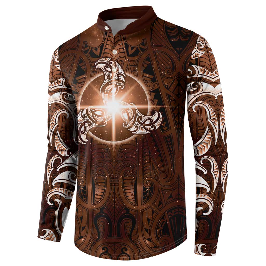 New Zealand Matariki Tupuanuku Button Sweatshirt Maori Moko Brown Galaxy LT05 - Polynesian Pride