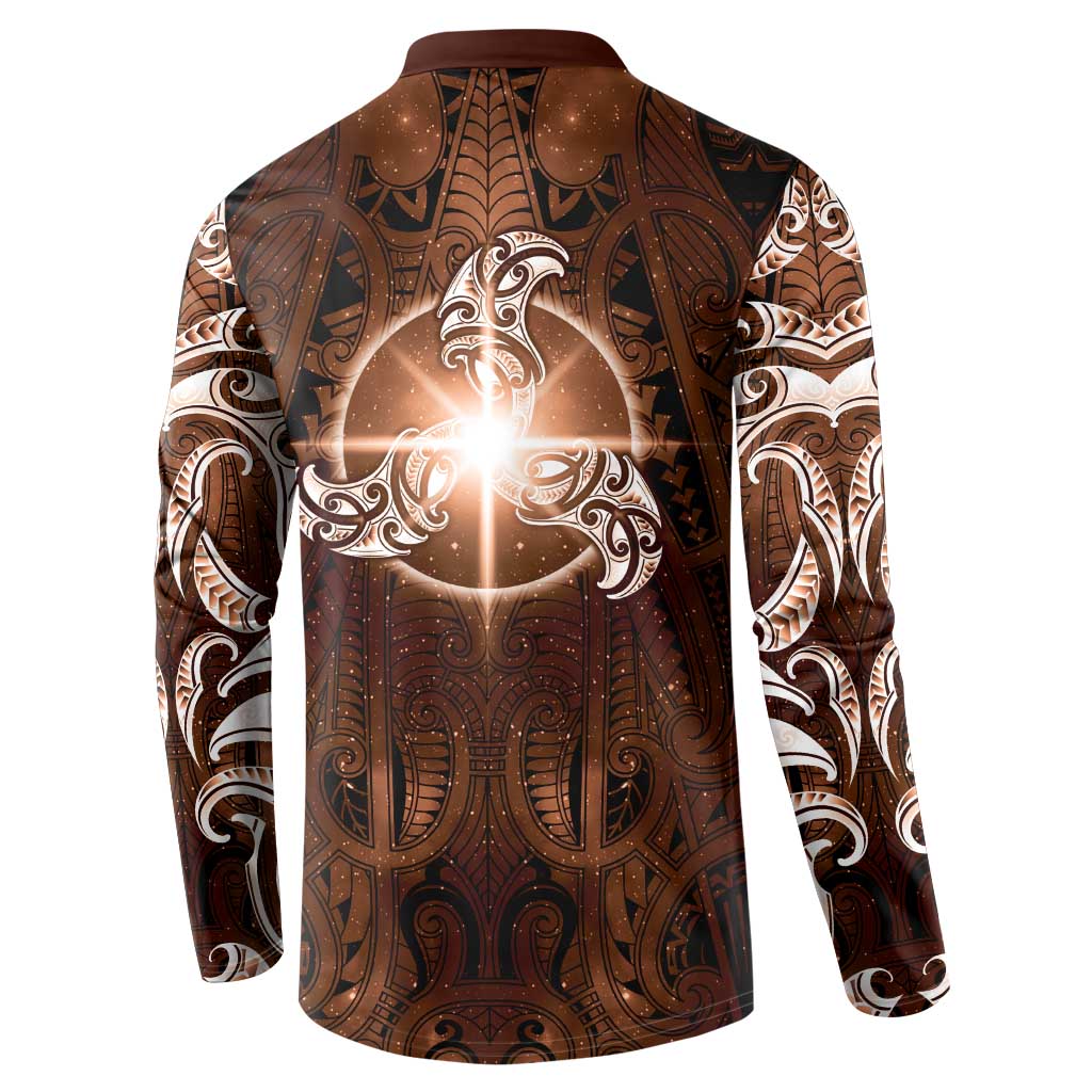 New Zealand Matariki Tupuanuku Button Sweatshirt Maori Moko Brown Galaxy LT05 - Polynesian Pride