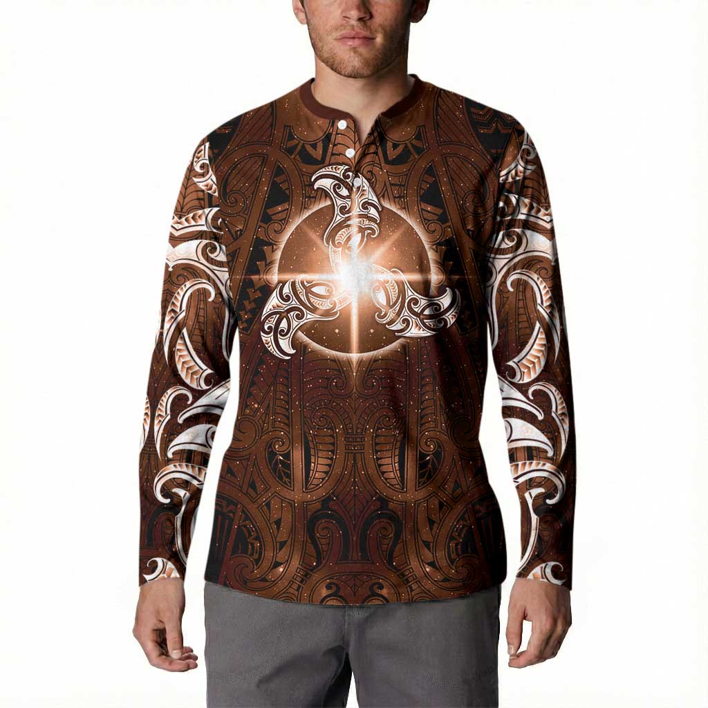 New Zealand Matariki Tupuanuku Button Sweatshirt Maori Moko Brown Galaxy LT05 - Polynesian Pride