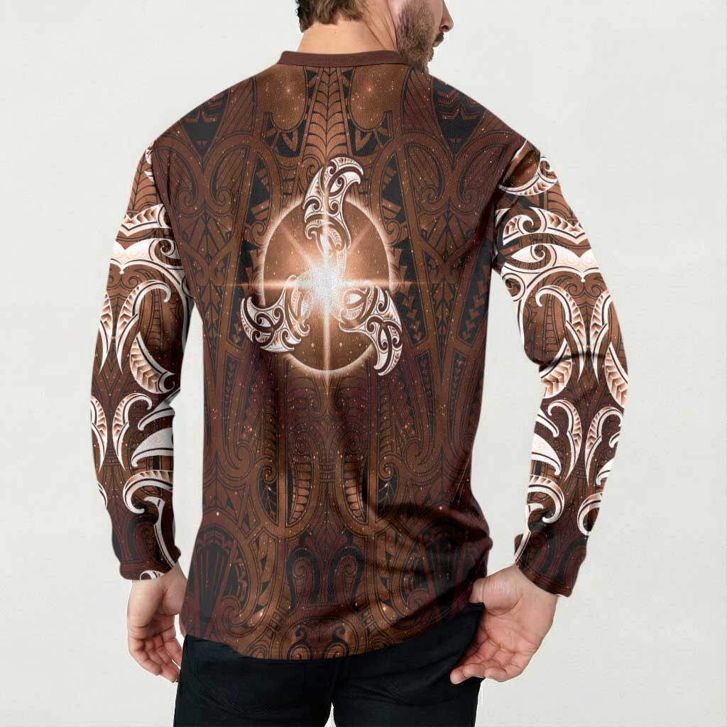 New Zealand Matariki Tupuanuku Button Sweatshirt Maori Moko Brown Galaxy LT05 - Polynesian Pride