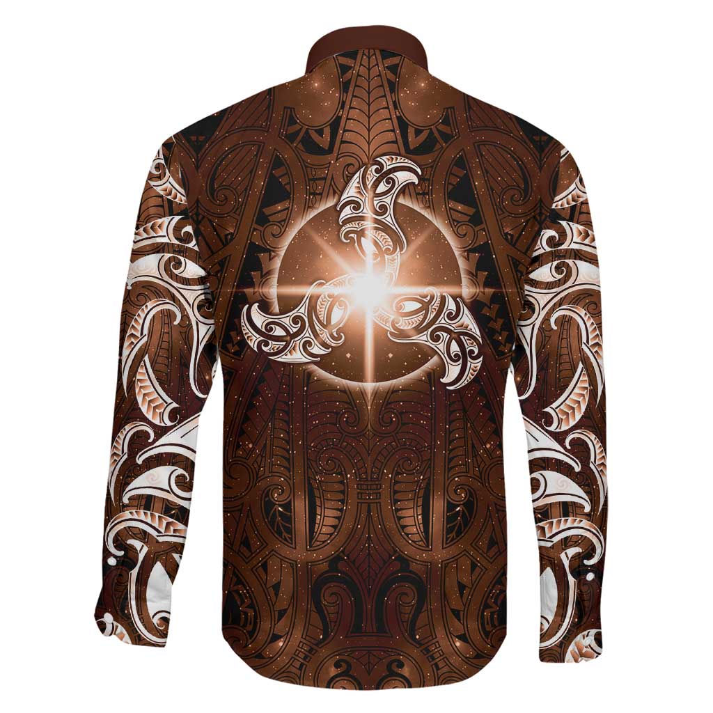 New Zealand Matariki Tupuanuku Family Matching Long Sleeve Bodycon Dress and Hawaiian Shirt Maori Moko Brown Galaxy