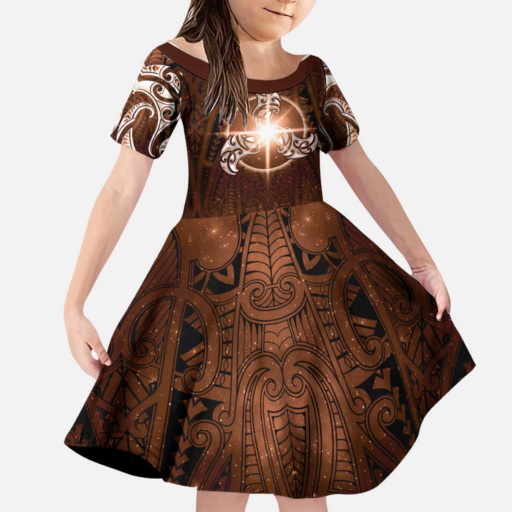 New Zealand Matariki Tupuanuku Family Matching Mermaid Dress and Hawaiian Shirt Maori Moko Brown Galaxy