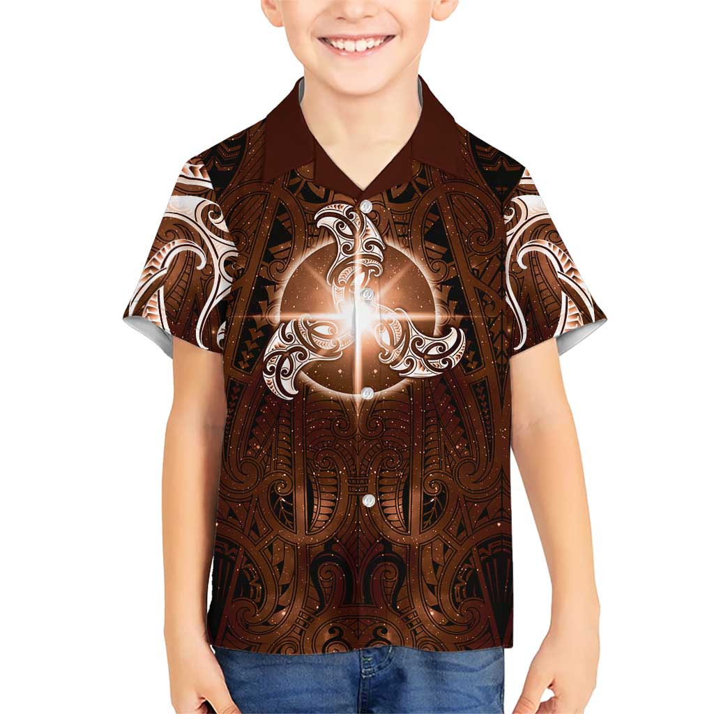 New Zealand Matariki Tupuanuku Family Matching Off Shoulder Maxi Dress and Hawaiian Shirt Maori Moko Brown Galaxy