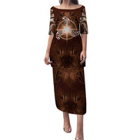 New Zealand Matariki Tupuanuku Family Matching Puletasi and Hawaiian Shirt Maori Moko Brown Galaxy